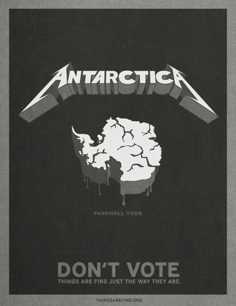 A campanha do site thingsarefine.org é o destaque do dia aqui no blog. Com uma campanha de propaganda com o slogan de Não Vote, gosto de ver como que eles estão utilizando de uma direção de arte simples mas extremamente coesa. Que além de apresentar um impacto bem forte em relação aos temas que está tratando ainda consegue resumir de forma bem simples quais são os alvos de suas críticas nessa campanha.