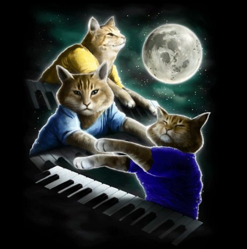 _Three Keyboard Cat Moon_ - T-shirt by Oxen