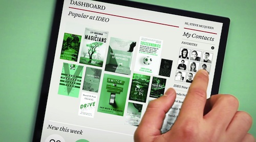 O escritório de design IDEO desenvolveu essa série de conceitos para e-readers com três formas diferentes de interação com a interface. 