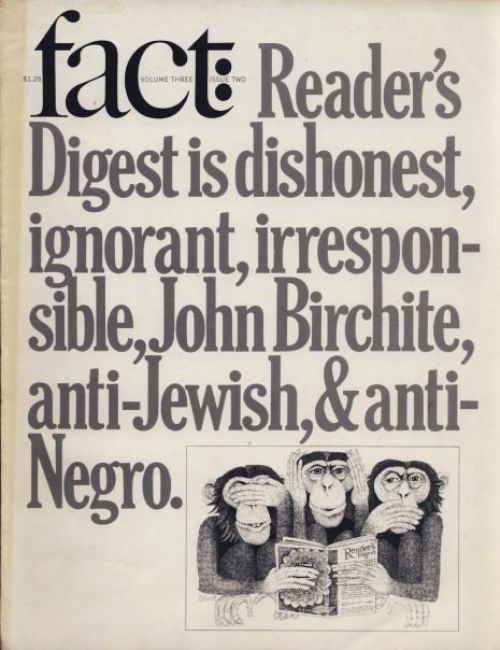 Nunca tinha ouvido falar da FACT Magazine até hoje cedo. Mas acabei me apaixonando a primeira vista quando comecei a pesquisar sobre as capas, quase que totalmente tipográficas. Obra de Herb Lubalin, mestre criador da fonte Avant Garde. A revista durou meros 22 exemplares no meio dos anos sessenta e no link abaixo você pode ver algumas dessas capas.