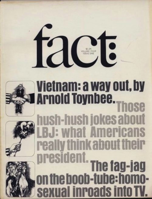 Nunca tinha ouvido falar da FACT Magazine até hoje cedo. Mas acabei me apaixonando a primeira vista quando comecei a pesquisar sobre as capas, quase que totalmente tipográficas. Obra de Herb Lubalin, mestre criador da fonte Avant Garde. A revista durou meros 22 exemplares no meio dos anos sessenta e no link abaixo você pode ver algumas dessas capas.