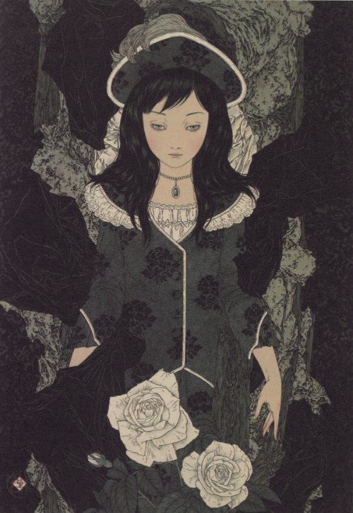 Takato Yamamoto é quase desconhecido fora do Japão. Mas o brilho do seu trabalho não deve ser limitado pela sua popularidade. Seus temas de erotismo, ocultismo, bondage são traduzidos em linhas muito finas e precisas que geram um surrealismo ainda maior. Seus rostos padecem de uma ausência de emoção que ajuda a passar um visual ainda mais grotesco. Sou fã desse cara.