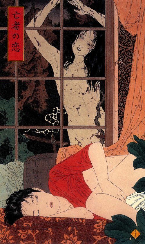 Takato Yamamoto é quase desconhecido fora do Japão. Mas o brilho do seu trabalho não deve ser limitado pela sua popularidade. Seus temas de erotismo, ocultismo, bondage são traduzidos em linhas muito finas e precisas que geram um surrealismo ainda maior. Seus rostos padecem de uma ausência de emoção que ajuda a passar um visual ainda mais grotesco. Sou fã desse cara.