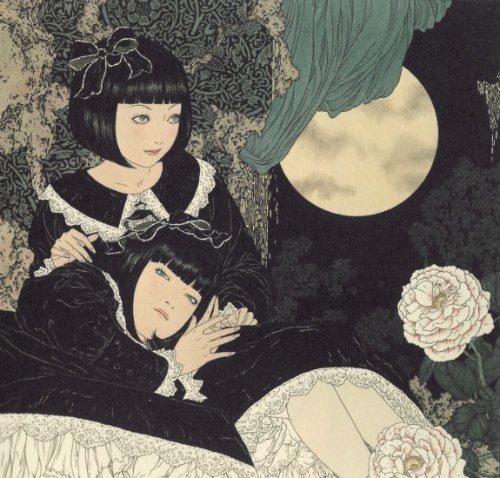 Takato Yamamoto é quase desconhecido fora do Japão. Mas o brilho do seu trabalho não deve ser limitado pela sua popularidade. Seus temas de erotismo, ocultismo, bondage são traduzidos em linhas muito finas e precisas que geram um surrealismo ainda maior. Seus rostos padecem de uma ausência de emoção que ajuda a passar um visual ainda mais grotesco. Sou fã desse cara.