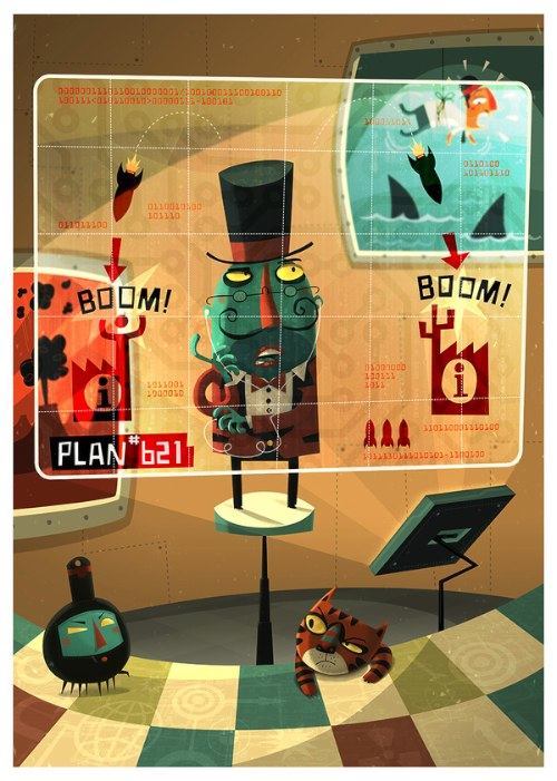 Seu estilo de ilustração é bem distinto e é bastante inspirado no artesanato e na arte que surgiu na década de cinquenta. Hoje em dia, você pode ver o trabalho de Steve Simpson de embalagens de remédios de tosse até rótulos de garrafas de uísque, passando por jogos de tabuleiro e garrafas de molhos. 