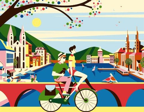 Malika Favre é uma ilustradora francesa residente em Londres. Ela cresceu em Paris e mudou para a Inglaterra para tentar trabalhar com ilustração assim que ela formou na faculdade. Seu estilo visual é minimalista e ela parece sempre tentar reduzir todos os elementos de uma ilustração a apenas o necessário. Dessa forma, ela captura a essência de cada objeto usando apenas algumas linhas e cores.