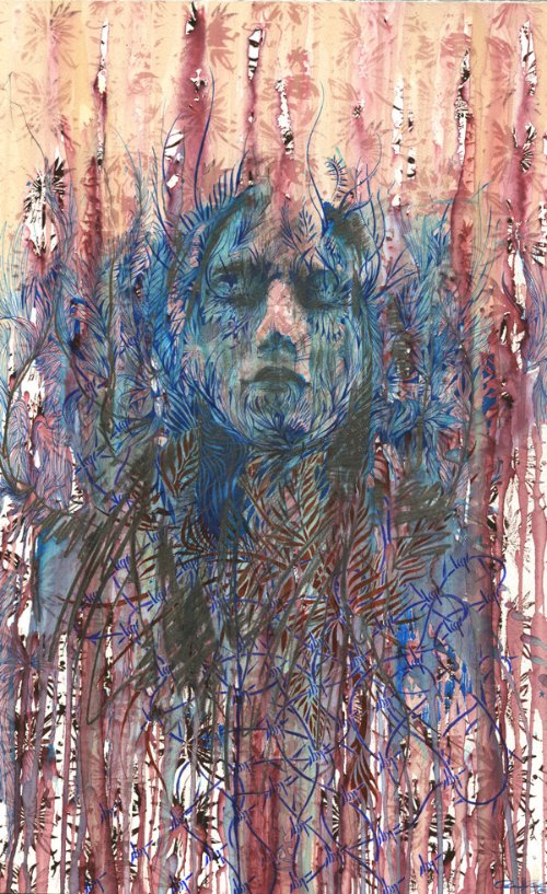 Carne Griffiths trabalha com tintas de caligrafias, grafite e alguns líquidos que você não espera ver em pinturas como vodka, chá e café. É assim que ele distorce nossa visão criando manipulações de imagens desenhadas a mão. Imagens essas que exploram a forma humana e a geometria de um jeito que combina o literal e o abstrato. 