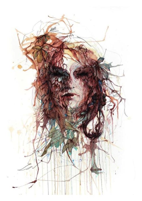 Carne Griffiths trabalha com tintas de caligrafias, grafite e alguns líquidos que você não espera ver em pinturas como vodka, chá e café. É assim que ele distorce nossa visão criando manipulações de imagens desenhadas a mão. Imagens essas que exploram a forma humana e a geometria de um jeito que combina o literal e o abstrato. 