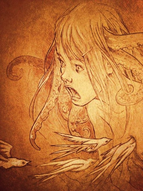 Chiara Bautista é o nome da enigmática artista do Arizona que cria as ilustrações que você pode ver nesse post. Ilustrações essas que são cheias de simbolismo e vêem com formas de cefalópodes, veados, feridas e outros elementos que podem representar tanto um amor obsessivo quanto um vício. Tudo depende de como você enxerga isso.