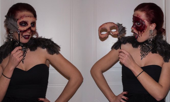 Sandra Holmbom é uma maquiadora sueca com um trabalho bem interessante. Cheguei no portfolio dela enquanto procurava procurava máscaras de carnaval e, foi assim que, encontrei a maquiagem de Halloween que ela criou em 2013. A ideia era usar da sua própria pele como máscara e o resultado ficou assustador!