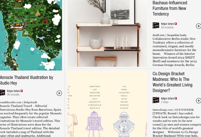 Já tem algum tempo que uso o Flipboard como forma de descobrir conteúdos, notícias e links de coisas interessantes que eu devo ter perdido por ai em todos esses canais da mídia social. O Flipboard consegue agregar meus canais do twitter, facebook, feedly e sei lá mais o que para entregar para mim um pouco mais daquilo que me interessa. Não sei como eles fazem isso mas sei que, quanto mais eu uso, mais quero usar mais.