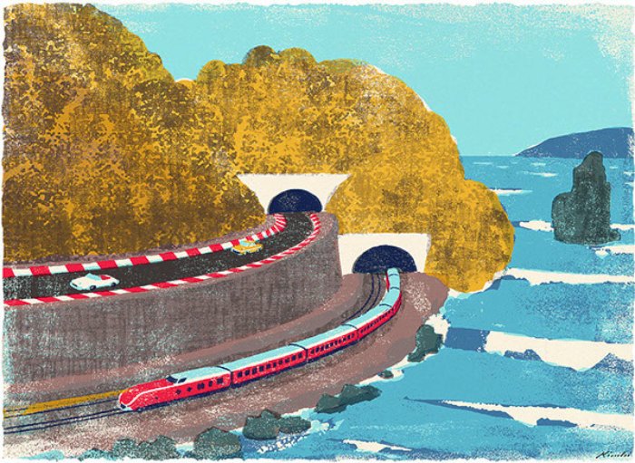 Tatsuro Kiuchi é o responsável pelas ilustrações desse post. Todas elas foram produzidas para a revista Book Travelers e tem um visual meio gasto, meio pastel, que me deixou com uma enorme vontade de viajar. Acredito que foi proposital...