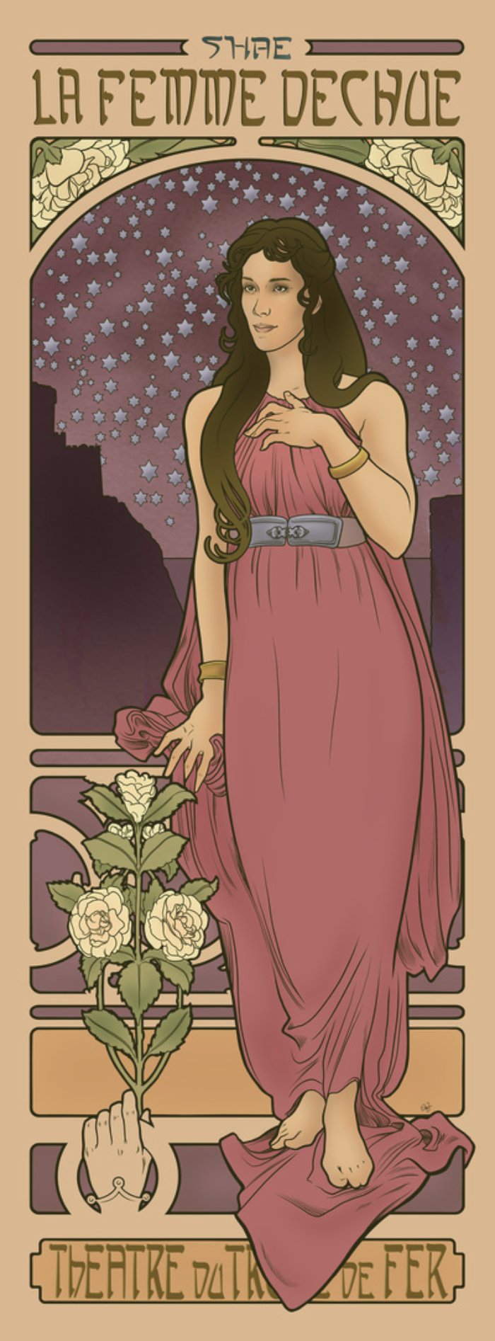 Elin Jonsson é o nome da ilustradora que teve a ótima ideia de misturar o estilo art nouveau super decorado do Alphonse Mucha com as personagens principais de Game of Thrones, a melhor série de tv da atualidade. E, ela fez isso de um jeito bem interessante e usando todas as possibilidades do art nouveau. Tenho certeza de que teria um poster desse na minha sala só para me lembrar de que a quarta temporada está chegando ao fim.