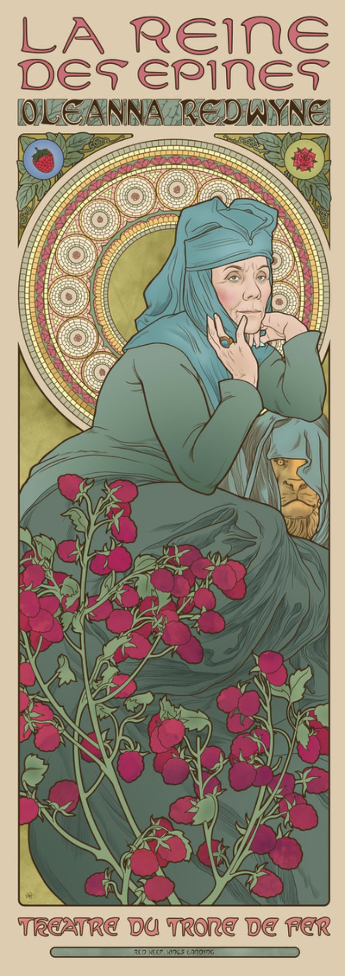 Elin Jonsson é o nome da ilustradora que teve a ótima ideia de misturar o estilo art nouveau super decorado do Alphonse Mucha com as personagens principais de Game of Thrones, a melhor série de tv da atualidade. E, ela fez isso de um jeito bem interessante e usando todas as possibilidades do art nouveau. Tenho certeza de que teria um poster desse na minha sala só para me lembrar de que a quarta temporada está chegando ao fim.