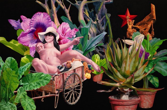 Nguyen Xuan Huy nasceu no Vietnã e hoje trabalha aqui de Berlim. Suas pinturas pegam elementos emprestados de toda história da arte, passando pela estética do pop art e por todos os traumas pós guerra que o Vietnã encara até hoje. Incluindo ai todas as deformações que o agente laranja continua causando três gerações depois do fim da guerra.