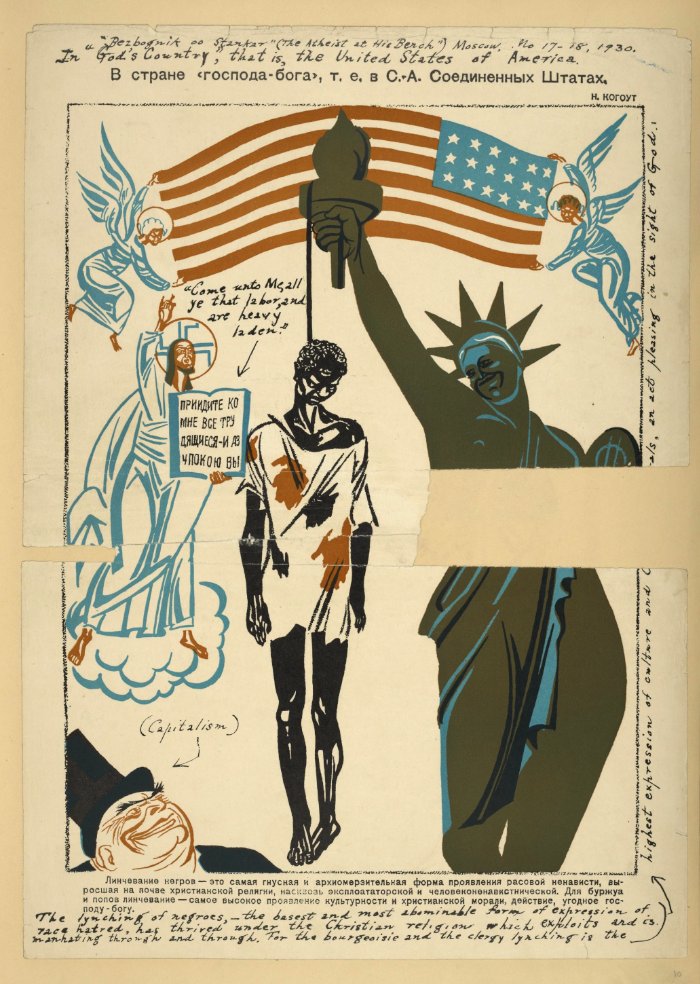 As imagens desse post foram retiradas da revista soviética Bezbozhnik, que poderia ter seu nome traduzido como Ateísta ou Sem Deus. A revista existiu de 1922 a 1941 e teve uma edição diária chamada Bezbozhnik u Stanka entre 1923 e 1931.