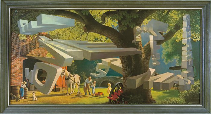 Wayne White é um artista americano que trabalha com ilustração, direção de arte e muito mais. Ele nasceu em Chattanooga e usa suas memórias do sul americano para criar seus trabalhos para cinema, televisão e sua arte. Recentemente, Wayne White atingiu um grande reconhecimento através das imagens que você pode ver nesse post. São pinturas onde enormes textos tridimensionais fazem parte de paisagens. Eu gosto bastante.