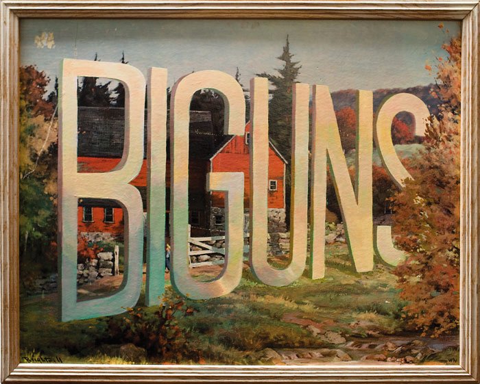 Wayne White é um artista americano que trabalha com ilustração, direção de arte e muito mais. Ele nasceu em Chattanooga e usa suas memórias do sul americano para criar seus trabalhos para cinema, televisão e sua arte. Recentemente, Wayne White atingiu um grande reconhecimento através das imagens que você pode ver nesse post. São pinturas onde enormes textos tridimensionais fazem parte de paisagens. Eu gosto bastante.