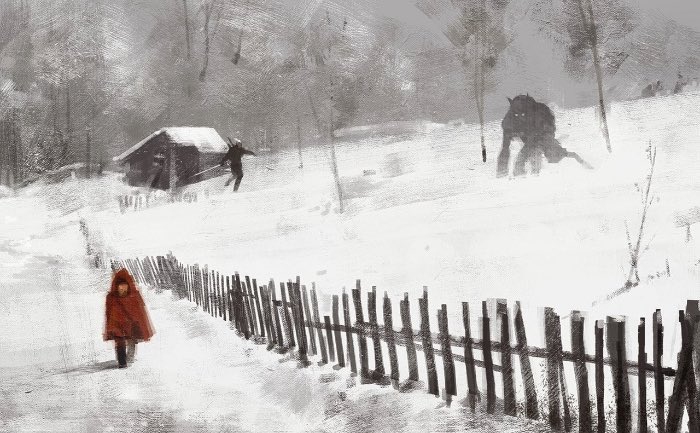 Jakub Rozalski é um artista que ilustra cenários retro futuristas onde robôs gigantes vivem entre seres humanos. Tudo se passa em algum lugar perto dos anos de 1920 e o constraste tecnológico com o visual agrário é bem interessante.