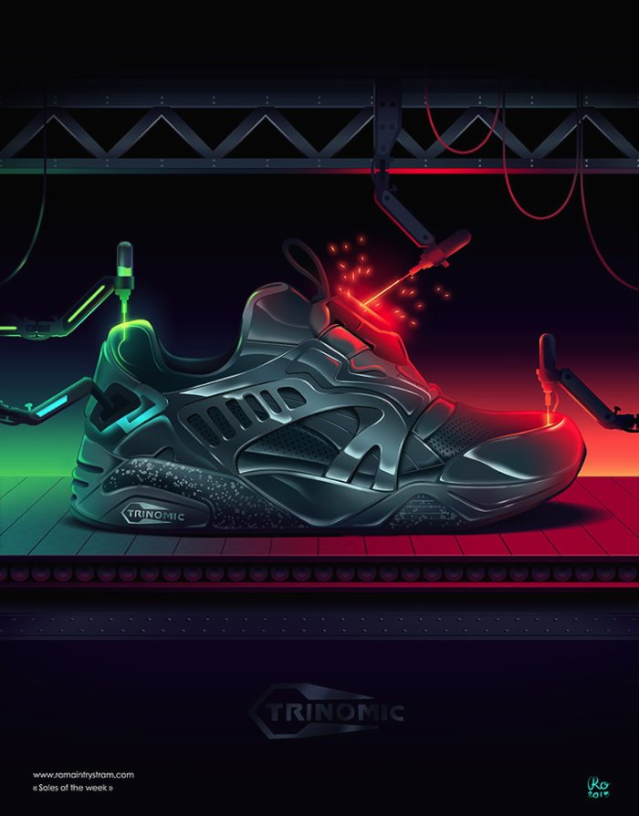 O que mais gosto nas ilustrações do Romain Trystram é essa forma com a qual ele trabalha com contraste usando cores quase neon. Além disso, a forma com a qual ele trabalha com luzes e iluminação em vetor. Algo que, todos sabemos, não é um procedimento muito simples de fazer no Illustrator.
