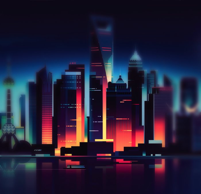 O que mais gosto nas ilustrações do Romain Trystram é essa forma com a qual ele trabalha com contraste usando cores quase neon. Além disso, a forma com a qual ele trabalha com luzes e iluminação em vetor. Algo que, todos sabemos, não é um procedimento muito simples de fazer no Illustrator.