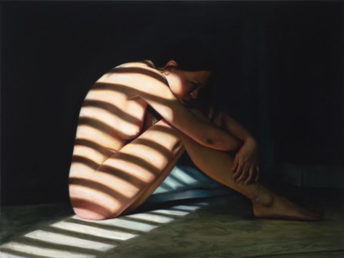 Anwen Keeling é uma artista australiana cuja série The Blue Room chamou minha atenção. Nessa série de pinturas a óleo, ela estuda o corpo feminino através do luzes e sombras que vem das janelas.
