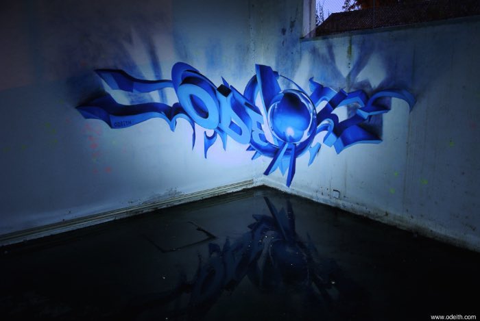 Odeith é um grafiteiro português que começou a pintar as paredes de Damaia nos anos oitenta. Foi só depois que desenvolveu o que ele chama de graffiti 3D.