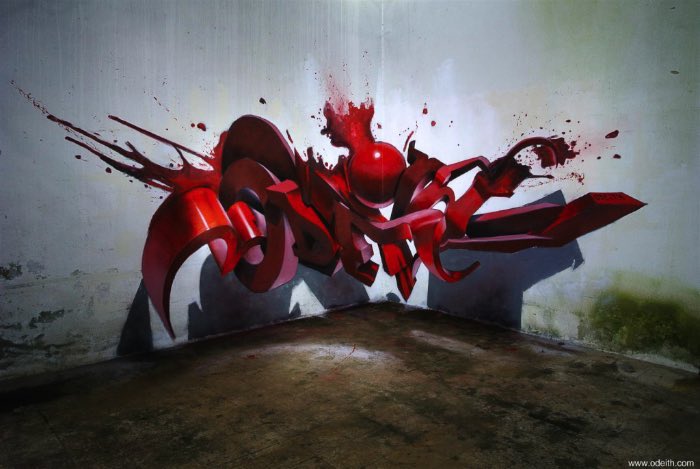 Odeith é um grafiteiro português que começou a pintar as paredes de Damaia nos anos oitenta. Foi só depois que desenvolveu o que ele chama de graffiti 3D.