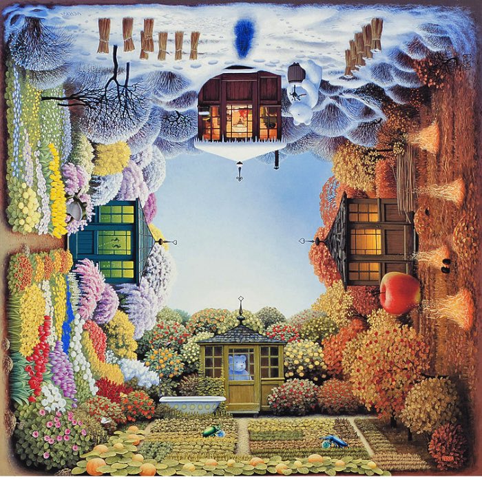 O artista polonês Jacek Yerka cria imagens totalmente lisérgicas. Suas ilustrações vão de monstros que escondem sua real função passando por pinturas multi facetadas que pegam todas as laterais de um quadro.