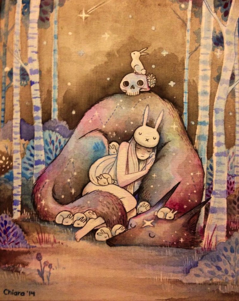 Suas obras tem uma narração ilustrativa que, várias vezes, parecem muito com um conto clássico. E, como muitos dos contos clássicos, a história não vai ter um final feliz. Quando você olha para as ilustrações de Chiara Bautista você está observando a conversa visual entre ela e sua musa Ilka. Essa musa é inatingível e intocável e por isso mesmo é estranho saber que Ilka responde as mensagens que ela manda. E esse relacionamento é completamente diferente do que existia nos séculos passados. O relacionamento musa e artista de hoje vive na internet e só existe digitalmente.