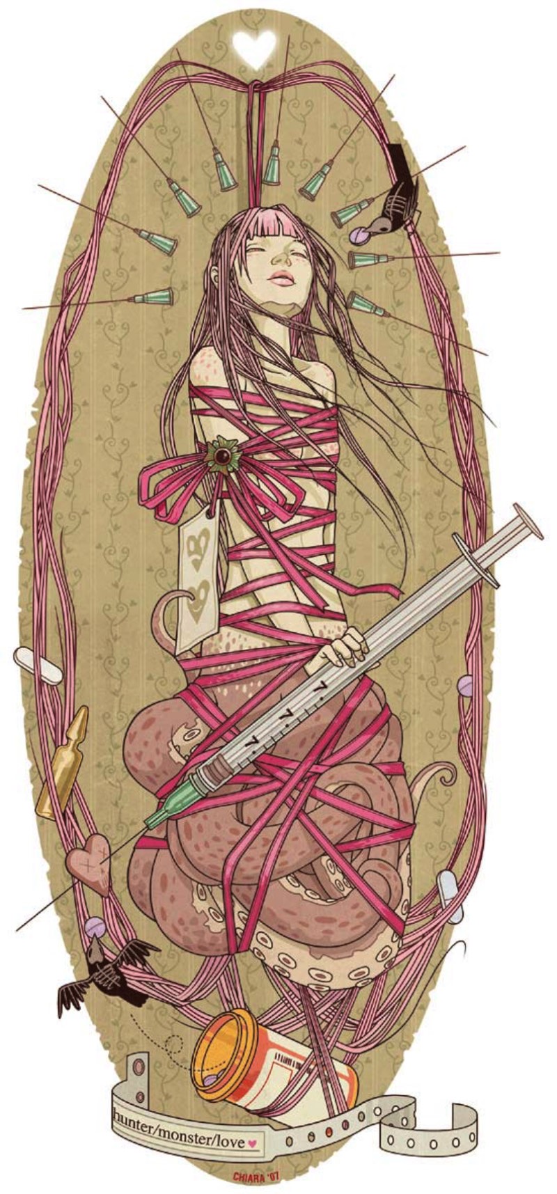 Suas obras tem uma narração ilustrativa que, várias vezes, parecem muito com um conto clássico. E, como muitos dos contos clássicos, a história não vai ter um final feliz. Quando você olha para as ilustrações de Chiara Bautista você está observando a conversa visual entre ela e sua musa Ilka. Essa musa é inatingível e intocável e por isso mesmo é estranho saber que Ilka responde as mensagens que ela manda. E esse relacionamento é completamente diferente do que existia nos séculos passados. O relacionamento musa e artista de hoje vive na internet e só existe digitalmente.