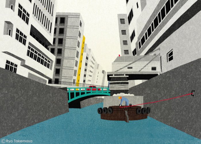 O ilustrador japonês Ryo Takemasa é adepto de um estilo visual vibrante e de uma estética inocente que parece muito o visual dos livros de criança dos anos 50. Tudo bem que muitos ilustradores usam esse estilo para criar cenários e contar histórias mas, acredito que, nenhum deles trabalha com perspectivas como ele.