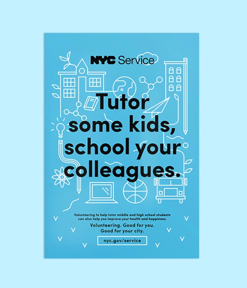 Good for you good for your city é uma campanha que surgiu da necessidade de atrair mais pessoas para voluntariar seu tempo e trabalho para a NYC Service. O conceito aqui é criar uma forma quase egoísta de mostrar que você também ganha algo quando se oferecesse como voluntário.