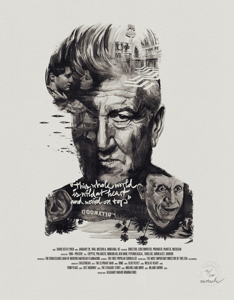 O ilustrador Julian Rentzsch criou uma série posters para famosos diretores de cinema, como Alfred Hitchcock, Martin Scorsese e David Lynch.