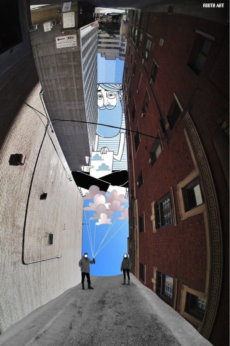 Thomas Lamadieu é um ilustrador francês que criou uma forma bem interessante de misturar fotografias e seus desenhos. Ele faz isso pintando céus. É sério.