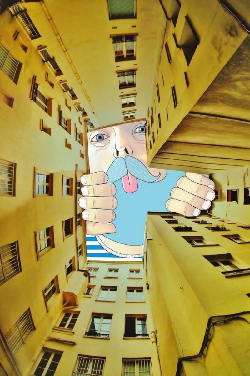 Thomas Lamadieu é um ilustrador francês que criou uma forma bem interessante de misturar fotografias e seus desenhos. Ele faz isso pintando céus. É sério.