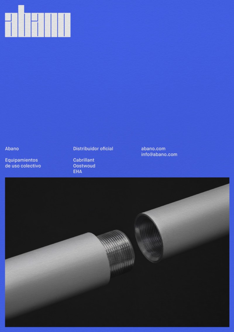 O estúdio de design espanhol Forma & Co criou a identidade visual da Abano, empresa que produz objetos para uso coletivo como armários e cabinetes.