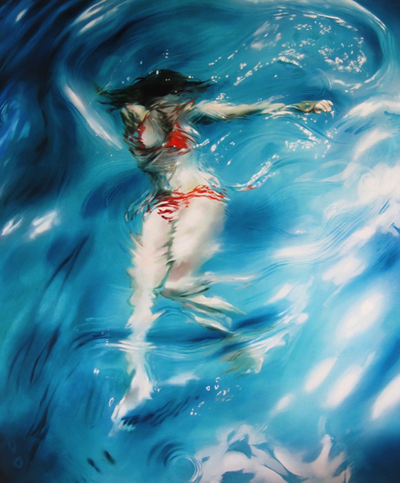 Sarah Harvey é uma artista que pinta cenários sub aquáticos tão realistas que me deixaram com vontade de ter uma piscina no quintal de casa.
