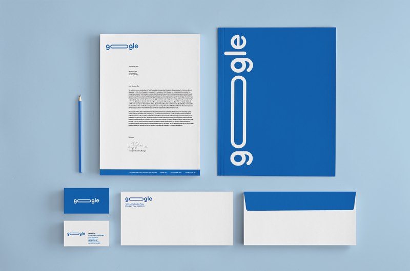 No Google Rebranding da designer Dana Kim, o visual da empresa ficou mais responsivo e mais amigável com a inserção da barra de pesquisa direto no logo. Essa solução visual veio dos OOs combinados do Google e, de acordo com a designer, simbolizam a união do usuário com a empresa e como eles se esforçam para engajar com o público.
