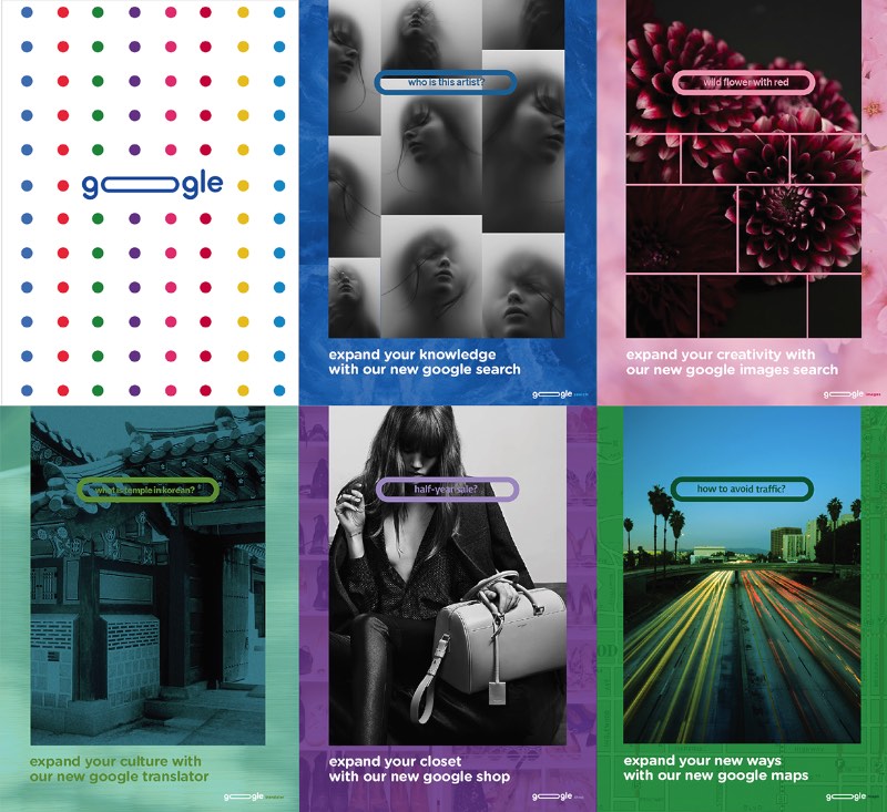 No Google Rebranding da designer Dana Kim, o visual da empresa ficou mais responsivo e mais amigável com a inserção da barra de pesquisa direto no logo. Essa solução visual veio dos OOs combinados do Google e, de acordo com a designer, simbolizam a união do usuário com a empresa e como eles se esforçam para engajar com o público.