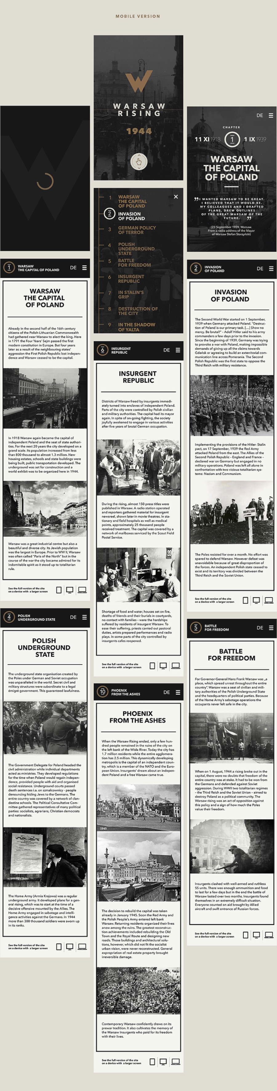 Warsaw Rising é um site educativo que mostra como foi os acontecimentos que acabaram levando a Revolta de Varsóvia em 1944. No site, você aprende como foi que o Exército Clandestino Polonês lutou contra o controle da Alemanha Nazista e o que isso causou a cidade e ao país.