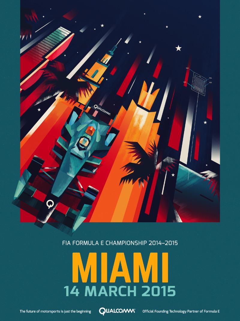 Dan Matutina é um designer e ilustrador lá das Filipinas que gosta de misturar o analógico com o digital. E é isso que você consegue ver bem nos posters que ele criou para o Campeonato de Formula E da temporada 2014-2015.