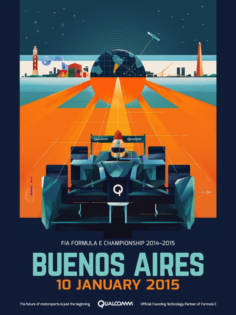 Dan Matutina é um designer e ilustrador lá das Filipinas que gosta de misturar o analógico com o digital. E é isso que você consegue ver bem nos posters que ele criou para o Campeonato de Formula E da temporada 2014-2015.