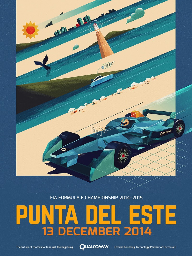 Dan Matutina é um designer e ilustrador lá das Filipinas que gosta de misturar o analógico com o digital. E é isso que você consegue ver bem nos posters que ele criou para o Campeonato de Formula E da temporada 2014-2015.