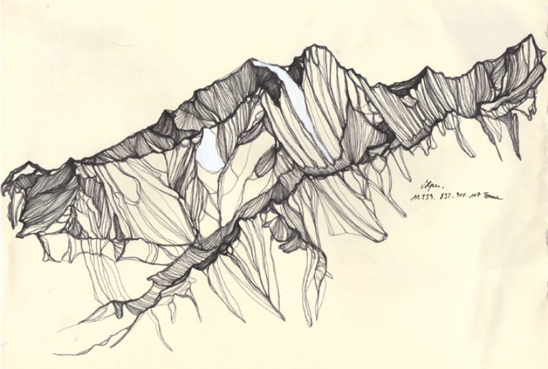 Jennifer Burtchen tem um pequeno mas interessante portfolio de ilustração e eu adorei seus desenhos de montanhas. Feitas de forma simples, com lápis e papel, essas ilustrações ainda vem com o peso total da montanha em si. Algo que eu não tenho ideia de onde veio.