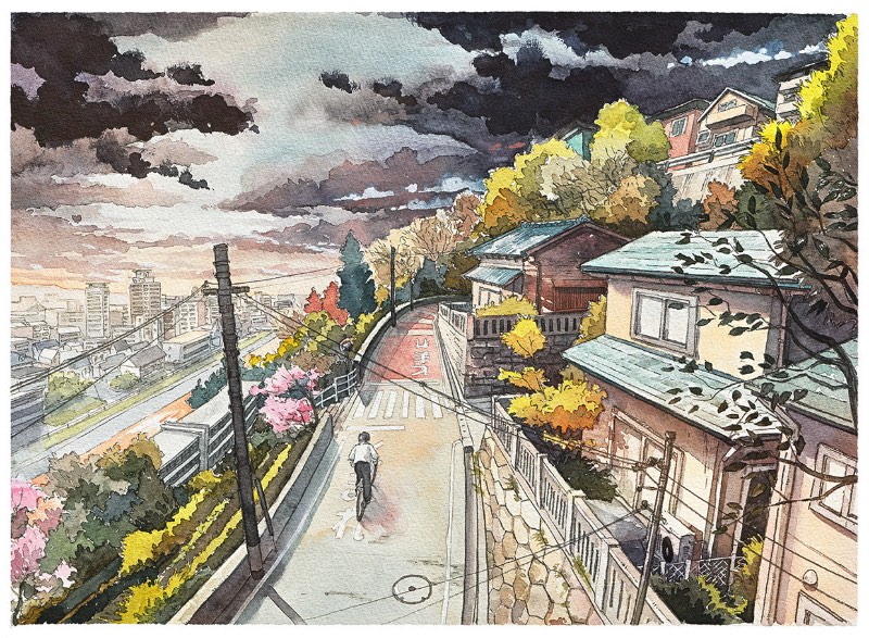 Bicycle Boy começou como um projeto divertido para o ilustrador Mateusz Urbanowicz. Ele se sentiu inspirado pelo trabalho de animação do Studio Ghibli no filme Whisper of the Heart e resolveu arriscar algumas aquarelas. Parece que a primeira ilustração desse projeto repercutiu tão bem online que ele resolveu criar essa série com 10 imagens que contam a história de um garoto andando de bicicleta, fazendo de tudo para atingir seu objetivo no final do dia.