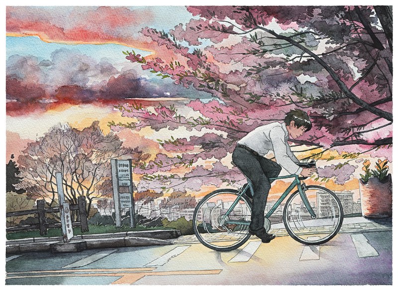 Bicycle Boy começou como um projeto divertido para o ilustrador Mateusz Urbanowicz. Ele se sentiu inspirado pelo trabalho de animação do Studio Ghibli no filme Whisper of the Heart e resolveu arriscar algumas aquarelas. Parece que a primeira ilustração desse projeto repercutiu tão bem online que ele resolveu criar essa série com 10 imagens que contam a história de um garoto andando de bicicleta, fazendo de tudo para atingir seu objetivo no final do dia.