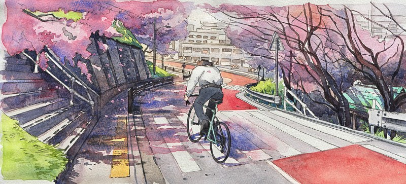 Bicycle Boy começou como um projeto divertido para o ilustrador Mateusz Urbanowicz. Ele se sentiu inspirado pelo trabalho de animação do Studio Ghibli no filme Whisper of the Heart e resolveu arriscar algumas aquarelas. Parece que a primeira ilustração desse projeto repercutiu tão bem online que ele resolveu criar essa série com 10 imagens que contam a história de um garoto andando de bicicleta, fazendo de tudo para atingir seu objetivo no final do dia.