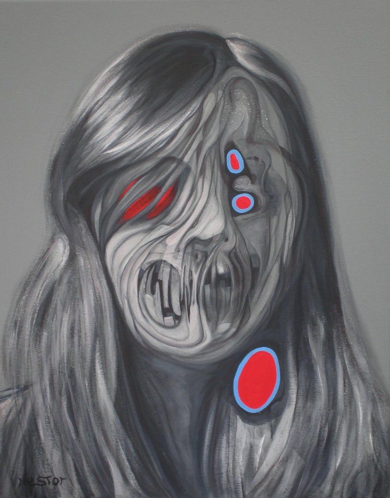 Buddy Nestor pinta retratos distorcidos que beiram o assustador. Essas obras que parecem se desintegrar na frente dos nossos olhos me dão a impressão de que essas imagens estão em um processo de mutação. Algo quase espiritual, caso seja possível.