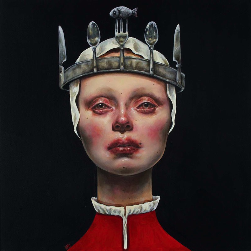 Afarin Sajedi é uma artista iraniana com um portfólio repleto de retratos onde surrealismo e peixes parecem ser o tema recorrente. Tentei descobrir o porquê disso no about do seu site mas fracassei e ainda estou pensando sobre o assunto. 
